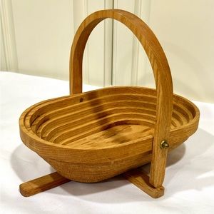 Vintage oval collapsible wooden bowl